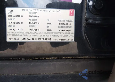 2014 Tesla Model S P85 from USA, damaged, VIN 5YJSA1H18EFP61103